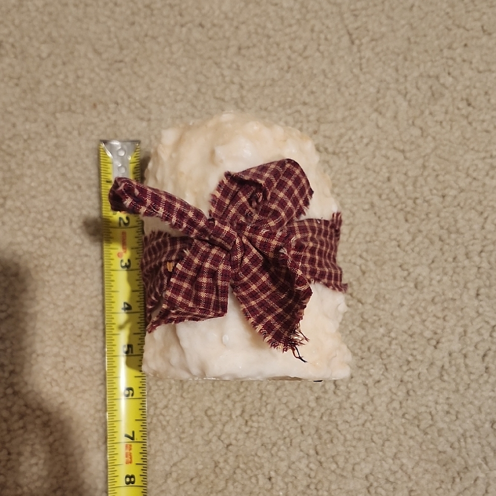 Handcrafted Cream Cake Candle with Plaid Bow